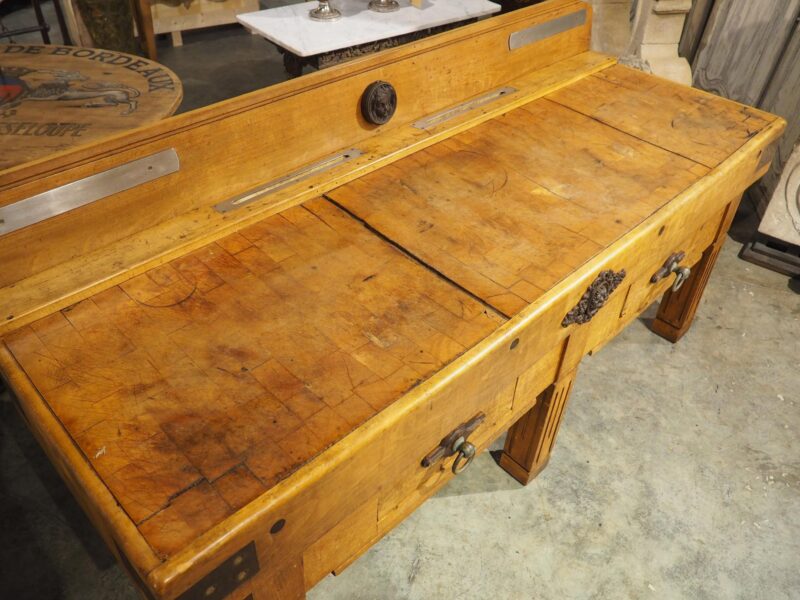 Antique French Double Butcher Block Table with Iron Mounts, Circa 1920s - Image 8