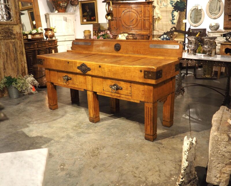 Antique French Double Butcher Block Table with Iron Mounts, Circa 1920s - Image 10