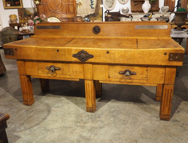 Antique French Double Butcher Block Table with Iron Mounts, Circa 1920s - Image 11