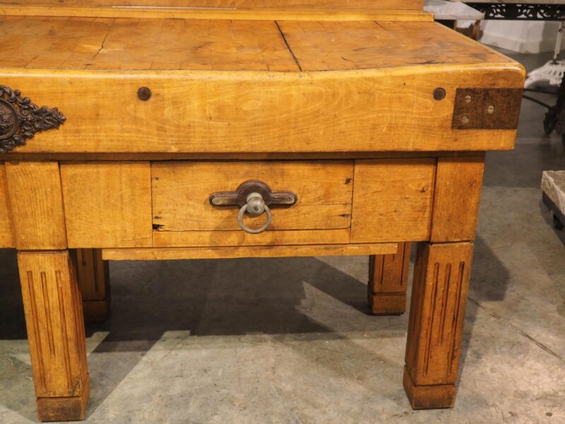 Antique French Double Butcher Block Table with Iron Mounts, Circa 1920s - Image 12