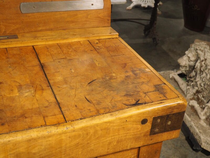 Antique French Double Butcher Block Table with Iron Mounts, Circa 1920s - Image 14