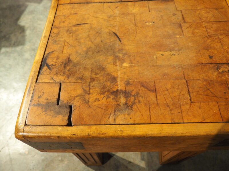 Antique French Double Butcher Block Table with Iron Mounts, Circa 1920s - Image 4