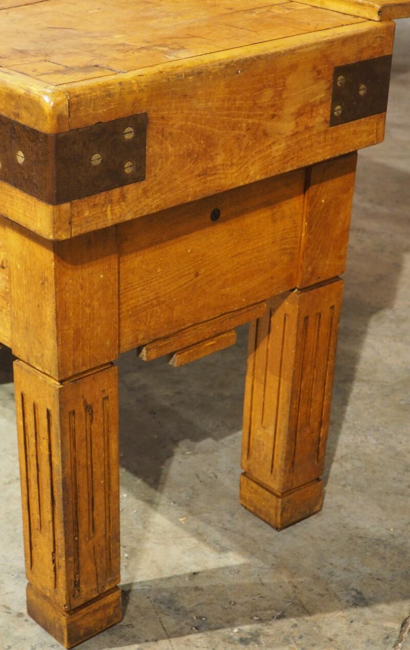 Antique French Double Butcher Block Table with Iron Mounts, Circa 1920s - Image 5