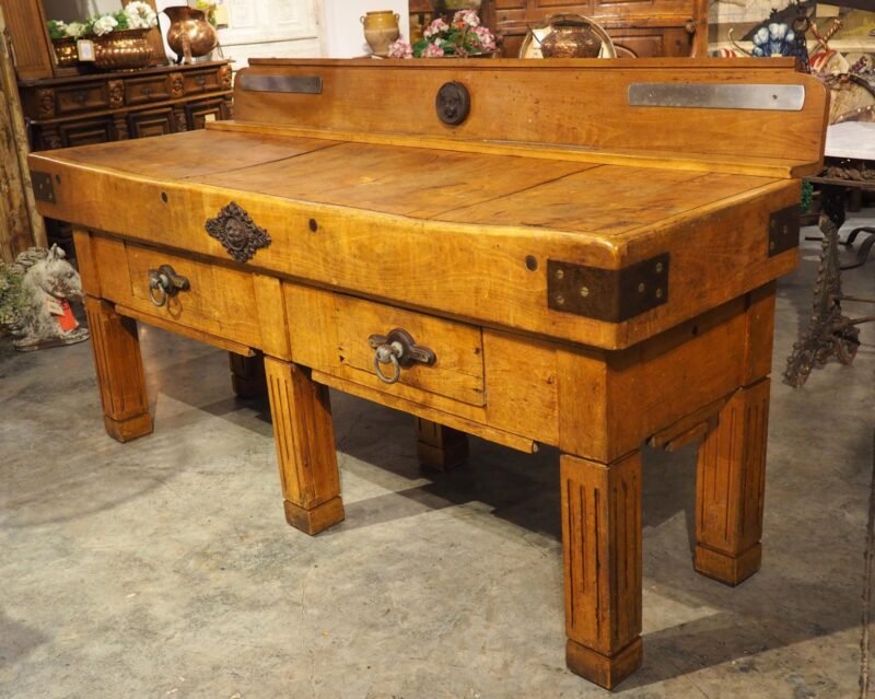 Antique French Double Butcher Block Table with Iron Mounts, Circa 1920s - Image 6