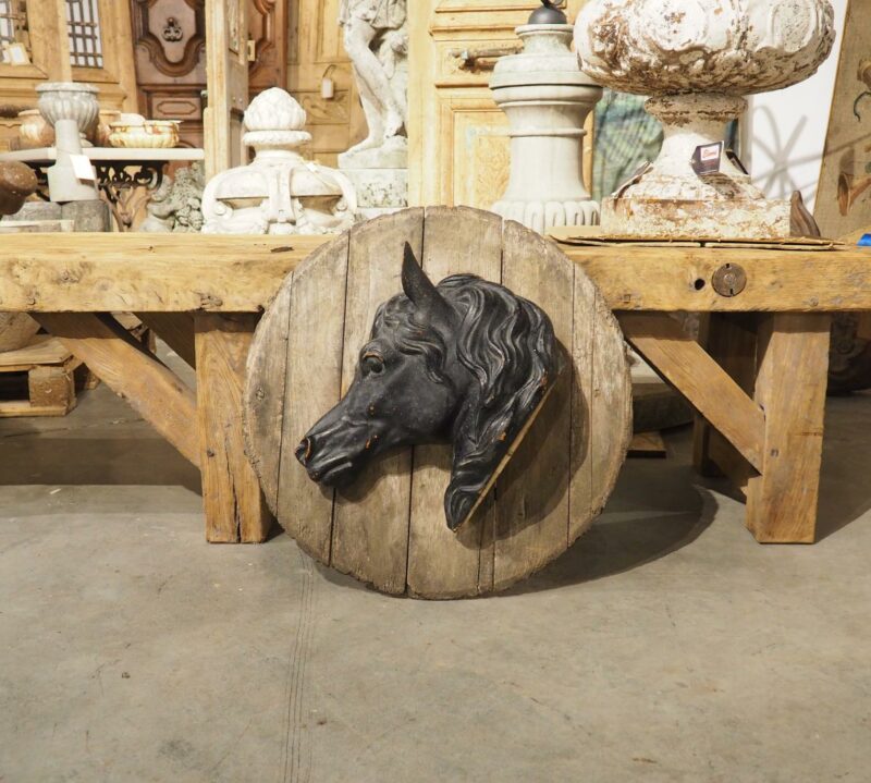 Antique Mounted and Painted Cast Iron Horse Head from a French Stable, C. 1880s - Image 3