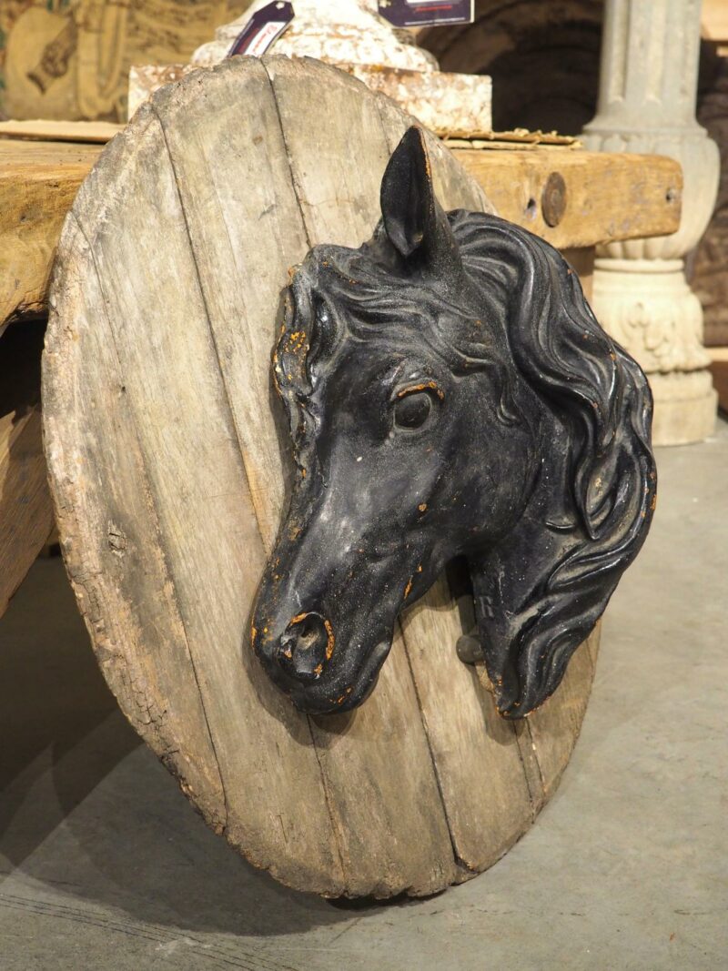 Antique Mounted and Painted Cast Iron Horse Head from a French Stable, C. 1880s - Image 9