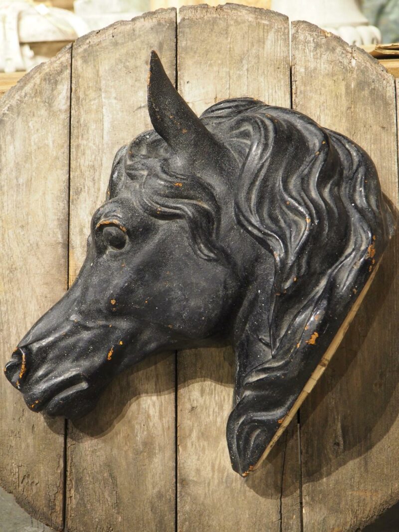 Antique Mounted and Painted Cast Iron Horse Head from a French Stable, C. 1880s - Image 4