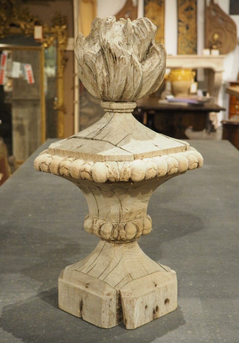 18th Century French Pot Feu Finial in Carved Oak