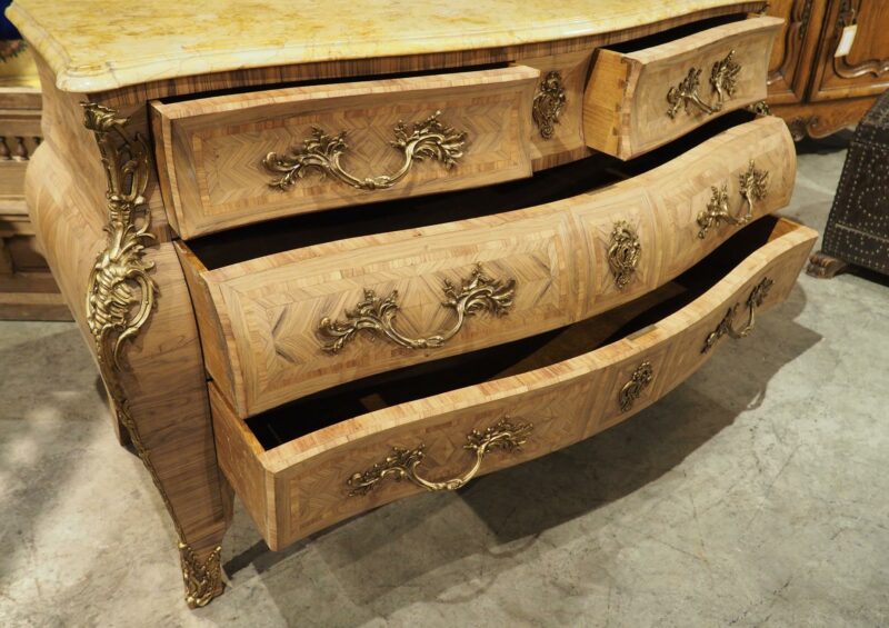 French Louis XV Style Bleached Marquetry Commode with Marble Top, Circa 1920s - Image 15