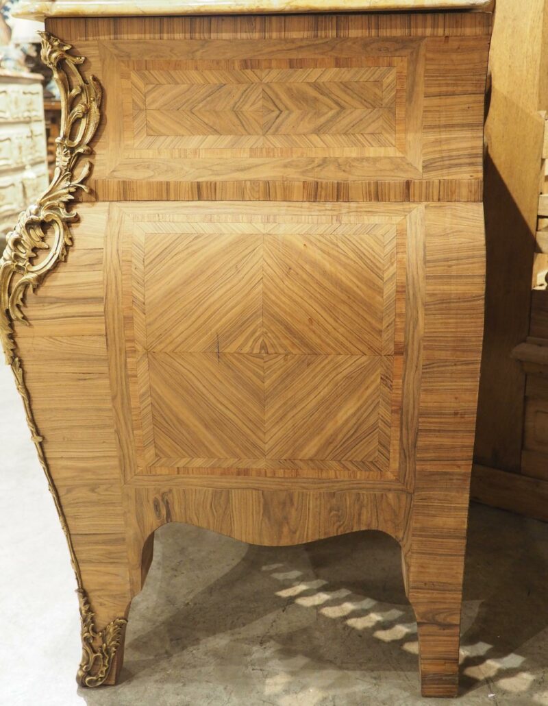 French Louis XV Style Bleached Marquetry Commode with Marble Top, Circa 1920s - Image 11