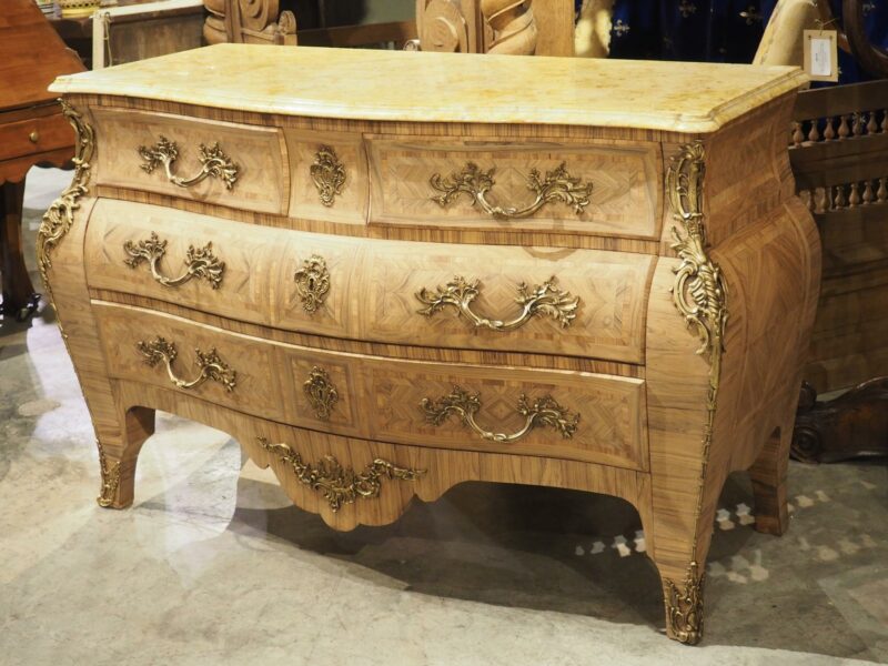 French Louis XV Style Bleached Marquetry Commode with Marble Top, Circa 1920s - Image 8