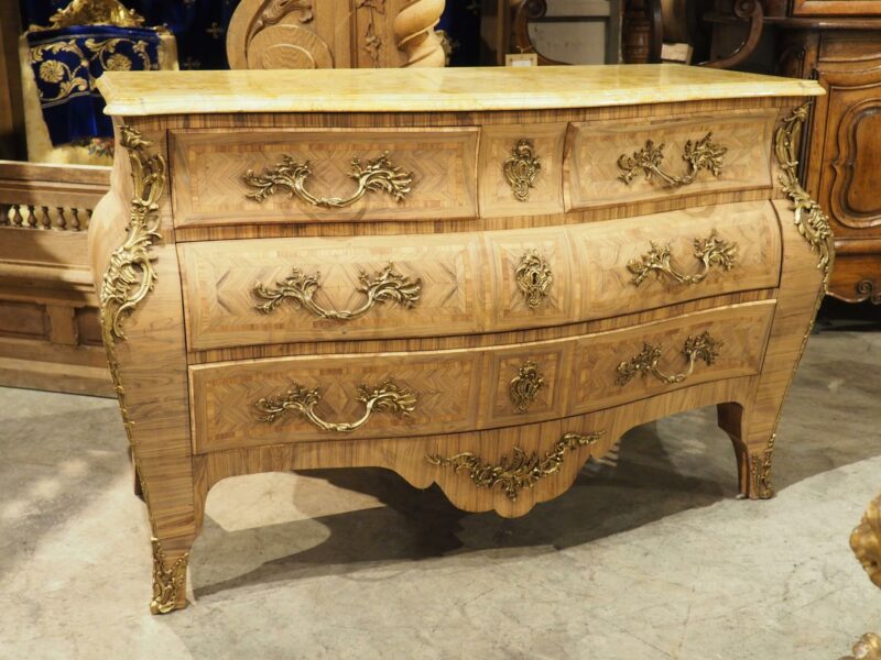 French Louis XV Style Bleached Marquetry Commode with Marble Top, Circa 1920s - Image 6