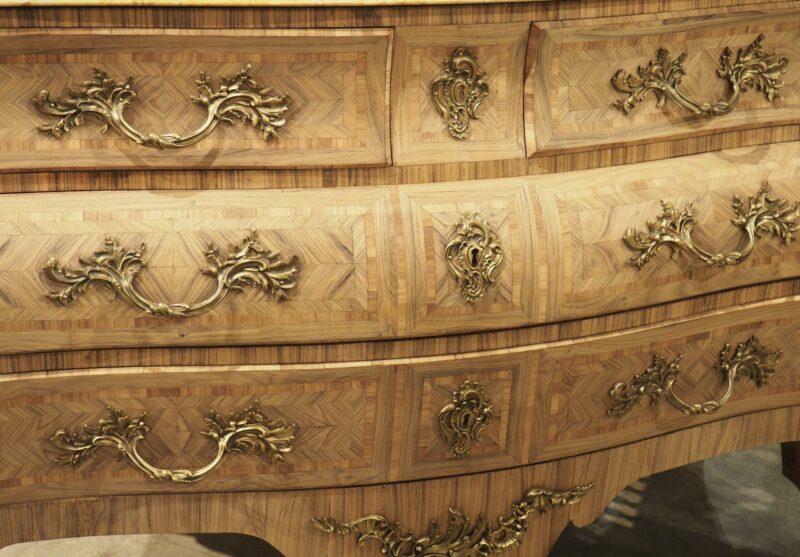 French Louis XV Style Bleached Marquetry Commode with Marble Top, Circa 1920s - Image 5