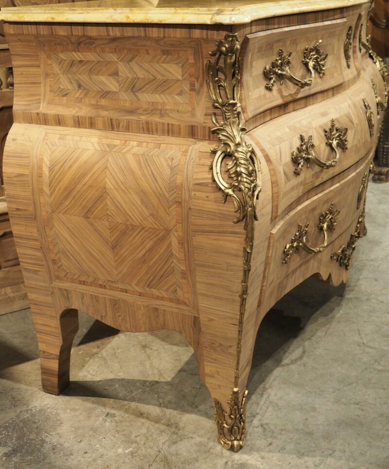 French Louis XV Style Bleached Marquetry Commode with Marble Top, Circa 1920s - Image 2