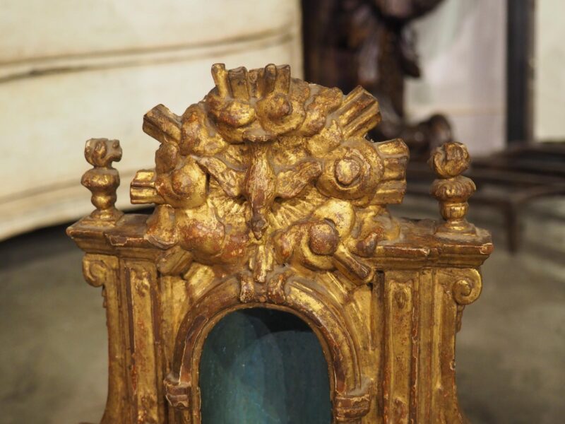 Small and Unique 18th Century Italian Giltwood Altar Niche on Stand - Image 11