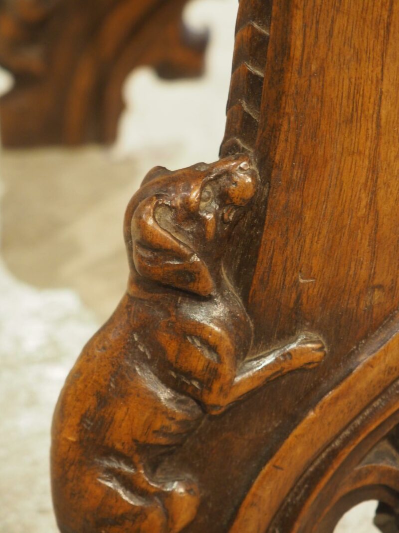 Fantastic Pair of French Gothic Style Carved Walnut Tabourets, Paris, Circa 1895 - Image 17