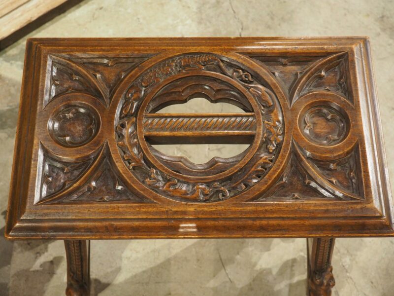 Fantastic Pair of French Gothic Style Carved Walnut Tabourets, Paris, Circa 1895 - Image 3