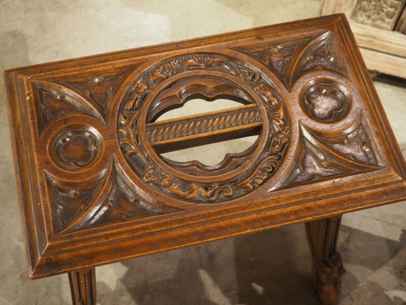 Fantastic Pair of French Gothic Style Carved Walnut Tabourets, Paris, Circa 1895 - Image 4