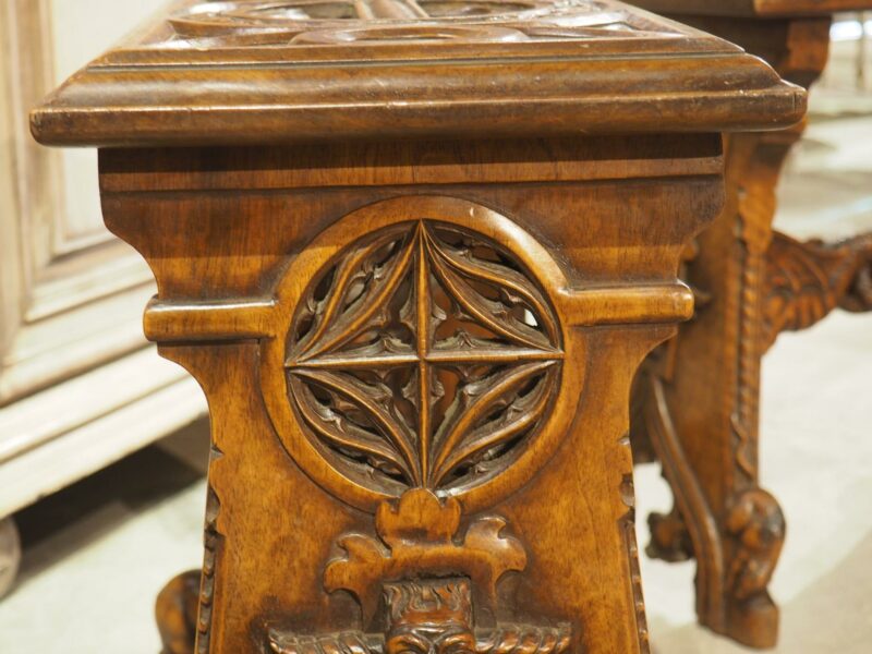 Fantastic Pair of French Gothic Style Carved Walnut Tabourets, Paris, Circa 1895 - Image 6