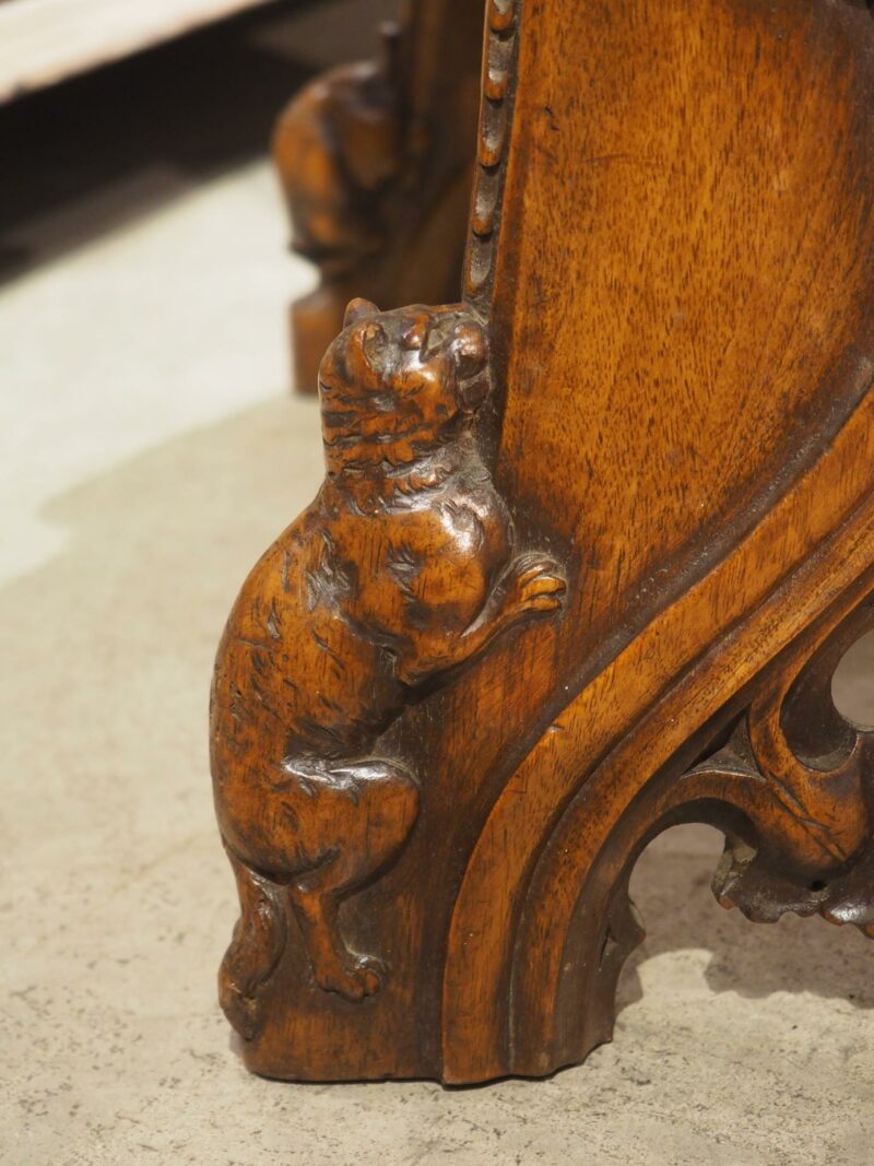 Fantastic Pair of French Gothic Style Carved Walnut Tabourets, Paris, Circa 1895 - Image 7