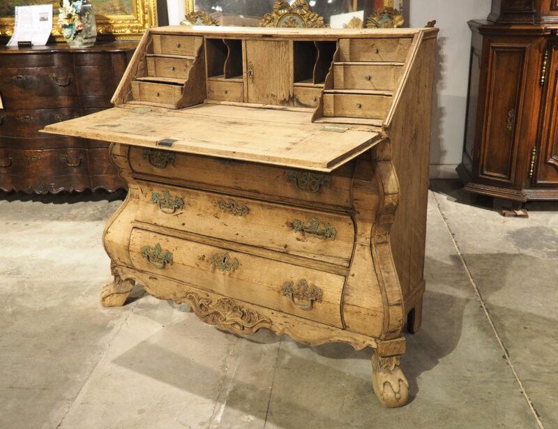 Antique Bleached Oak Drop Front Secretary Commode from Holland, Circa 1850 - Image 4