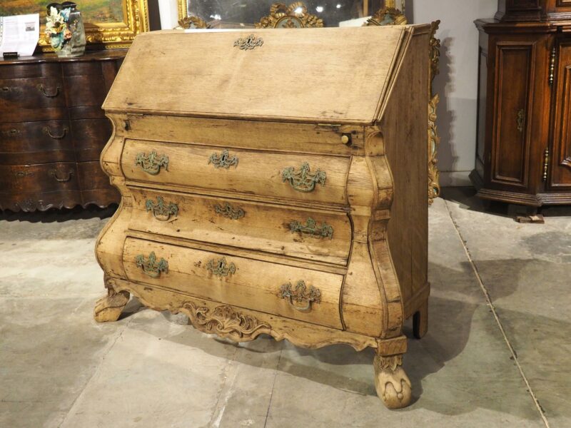 Antique Bleached Oak Drop Front Secretary Commode from Holland, Circa 1850 - Image 9