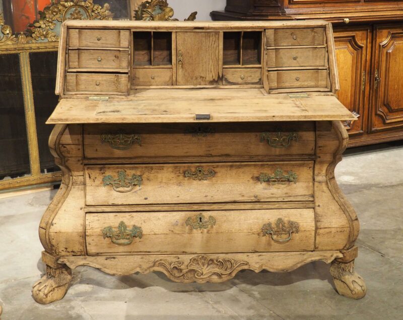 Antique Bleached Oak Drop Front Secretary Commode from Holland, Circa 1850