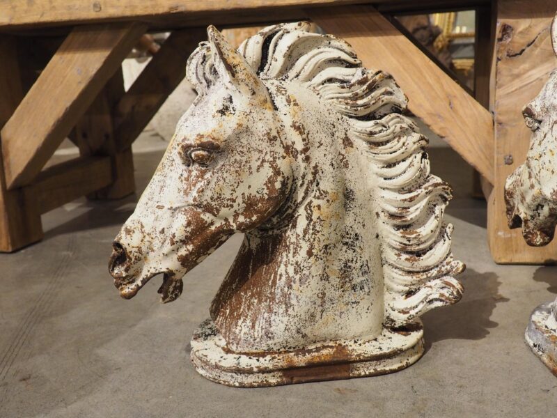 Pair of Painted French Cast Iron Horse Head Fountain Elements, Circa 1940s - Image 11