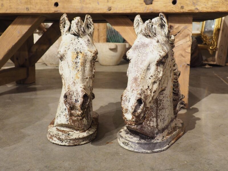 Pair of Painted French Cast Iron Horse Head Fountain Elements, Circa 1940s - Image 13