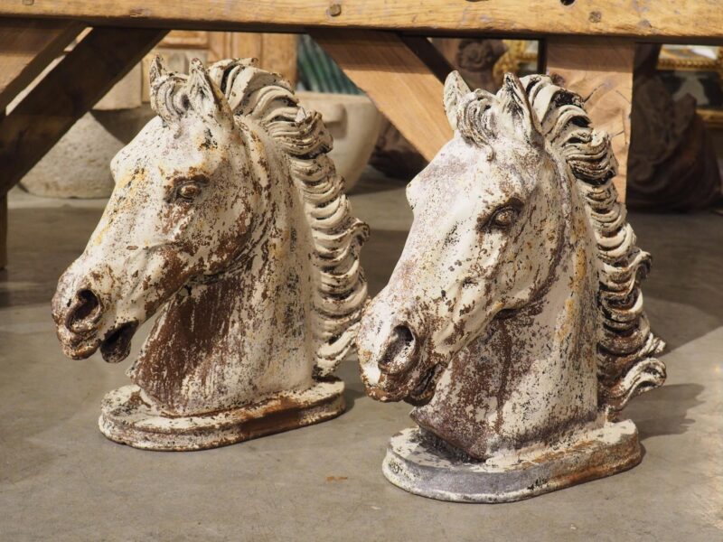 Pair of Painted French Cast Iron Horse Head Fountain Elements, Circa 1940s - Image 14