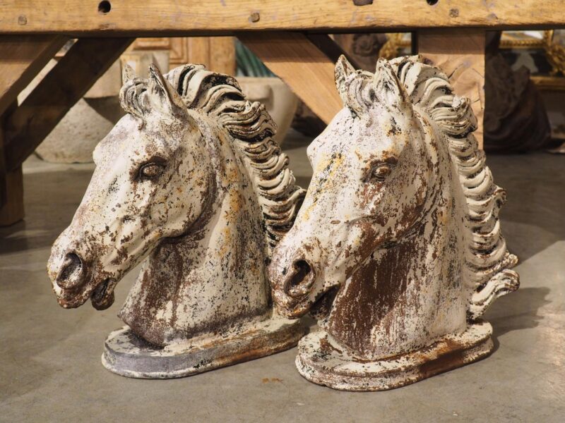 Pair of Painted French Cast Iron Horse Head Fountain Elements, Circa 1940s - Image 15