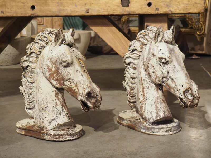 Pair of Painted French Cast Iron Horse Head Fountain Elements, Circa 1940s - Image 4