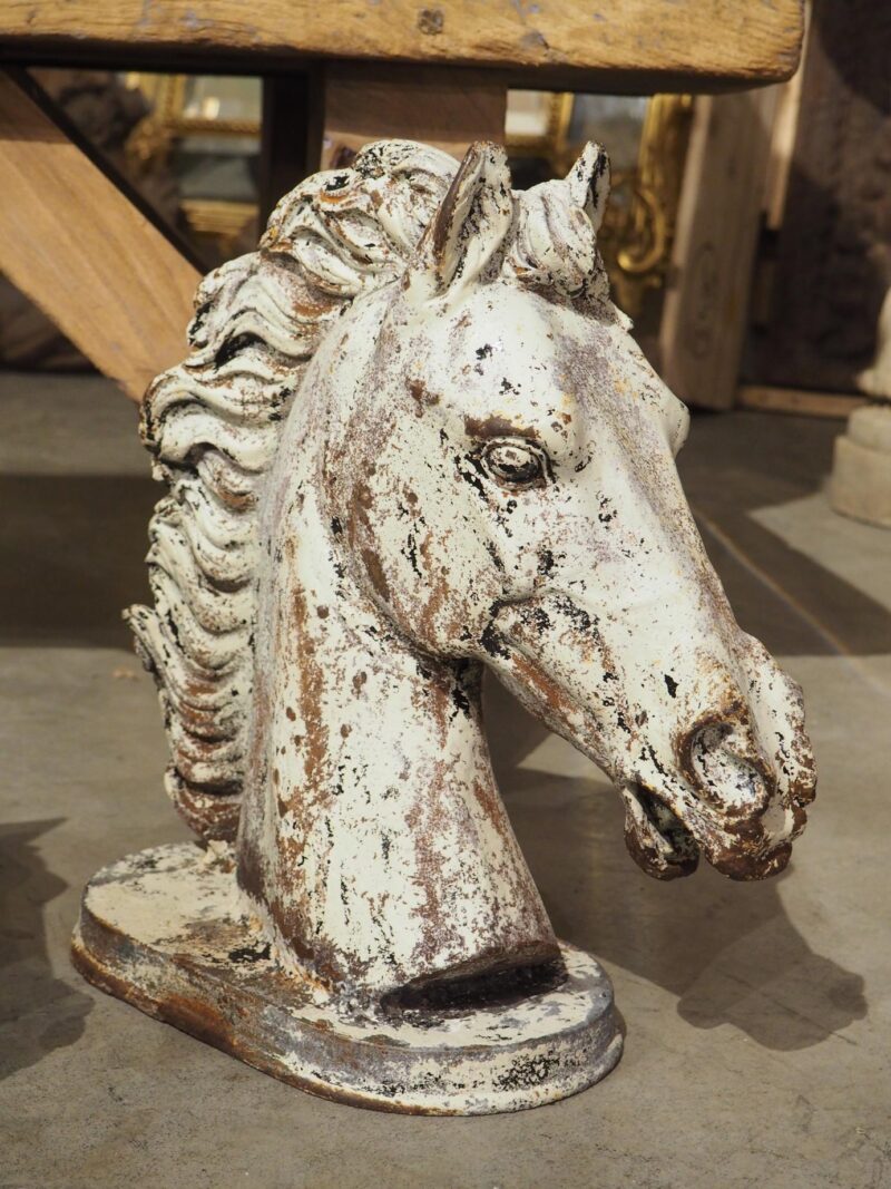 Pair of Painted French Cast Iron Horse Head Fountain Elements, Circa 1940s - Image 5