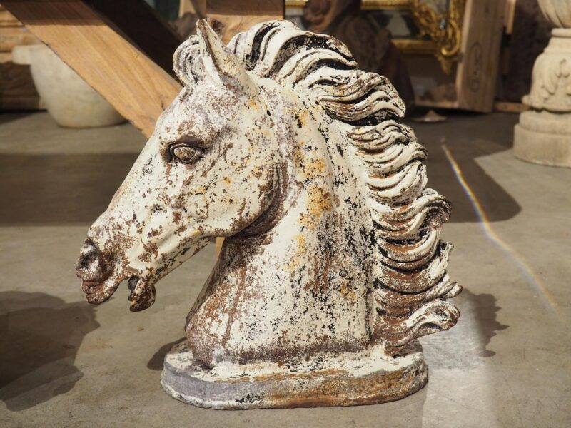 Pair of Painted French Cast Iron Horse Head Fountain Elements, Circa 1940s - Image 8