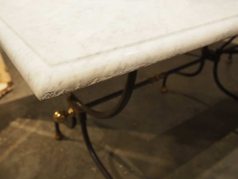 Polished French Wrought Iron and Brass Table with Carrara Marble Top, Circa 1950 - Image 8