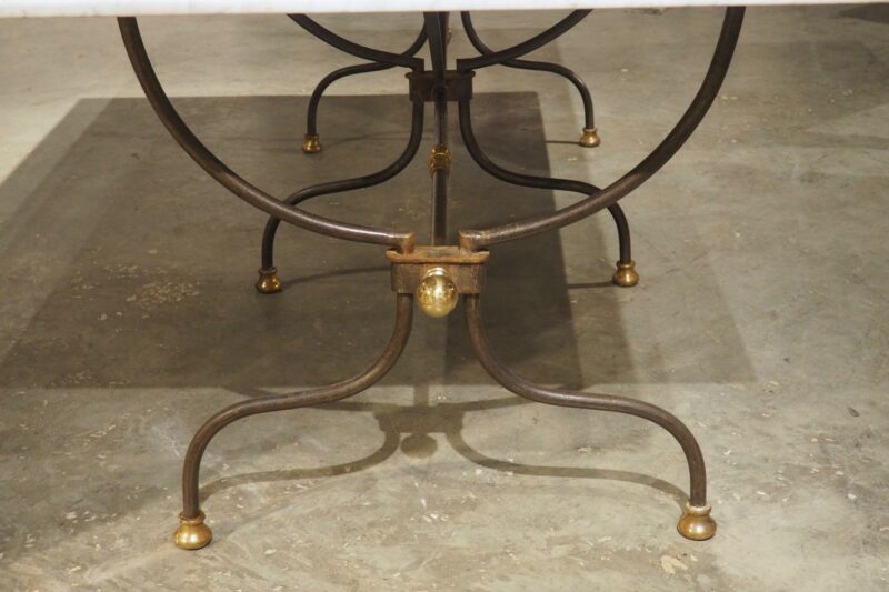 Polished French Wrought Iron and Brass Table with Carrara Marble Top, Circa 1950 - Image 11