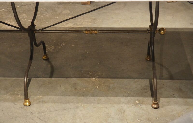 Polished French Wrought Iron and Brass Table with Carrara Marble Top, Circa 1950 - Image 12