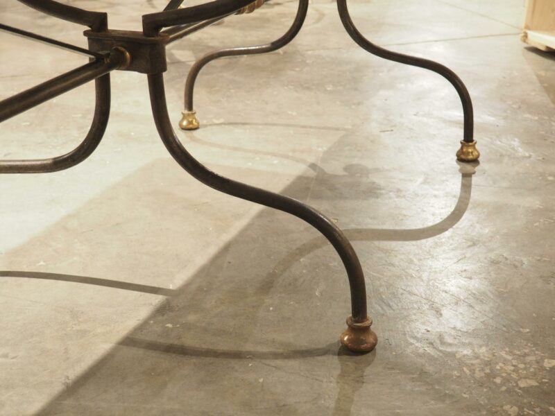 Polished French Wrought Iron and Brass Table with Carrara Marble Top, Circa 1950 - Image 15