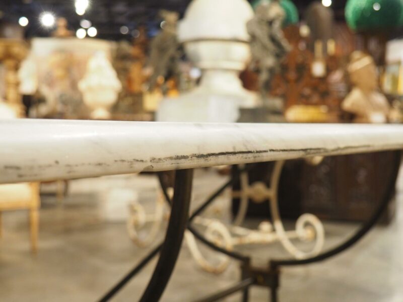 Polished French Wrought Iron and Brass Table with Carrara Marble Top, Circa 1950 - Image 16