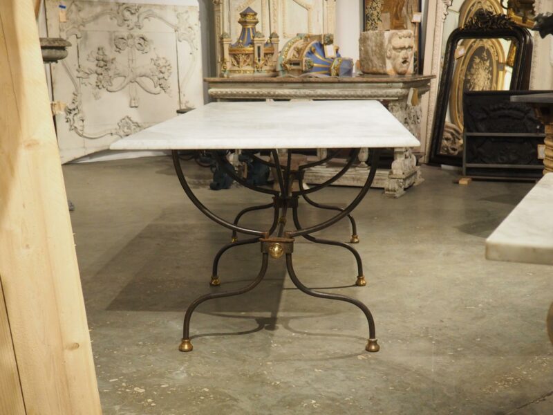 Polished French Wrought Iron and Brass Table with Carrara Marble Top, Circa 1950 - Image 18