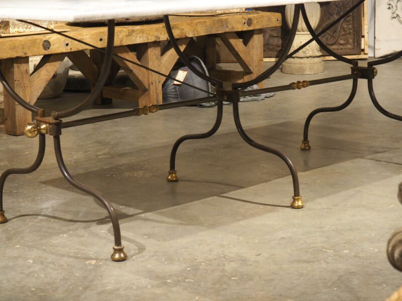 Polished French Wrought Iron and Brass Table with Carrara Marble Top, Circa 1950 - Image 20