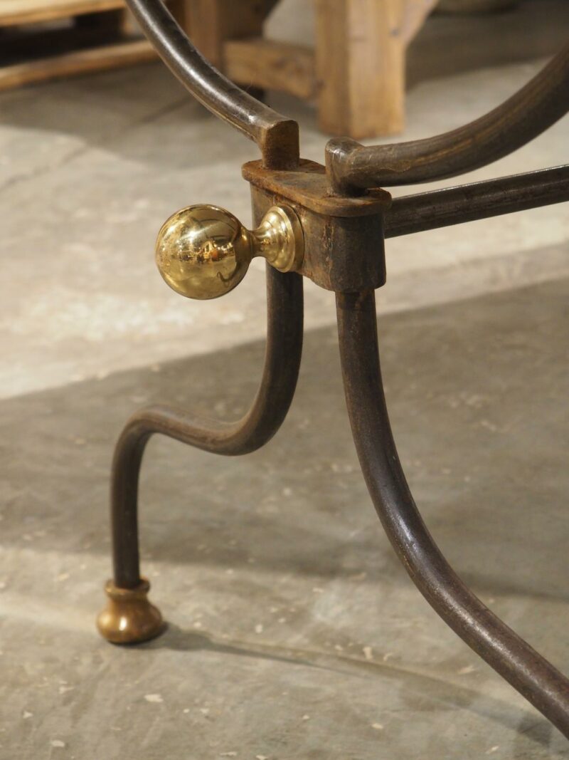 Polished French Wrought Iron and Brass Table with Carrara Marble Top, Circa 1950 - Image 4