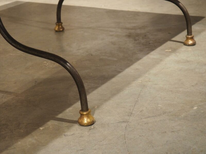 Polished French Wrought Iron and Brass Table with Carrara Marble Top, Circa 1950 - Image 5