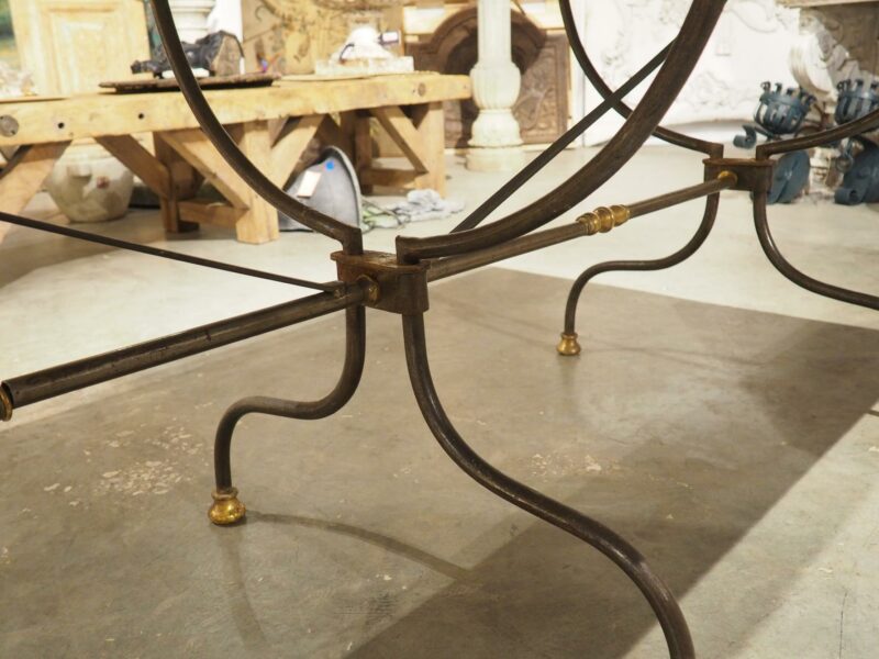 Polished French Wrought Iron and Brass Table with Carrara Marble Top, Circa 1950 - Image 6