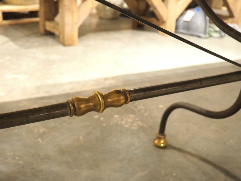 Polished French Wrought Iron and Brass Table with Carrara Marble Top, Circa 1950 - Image 7