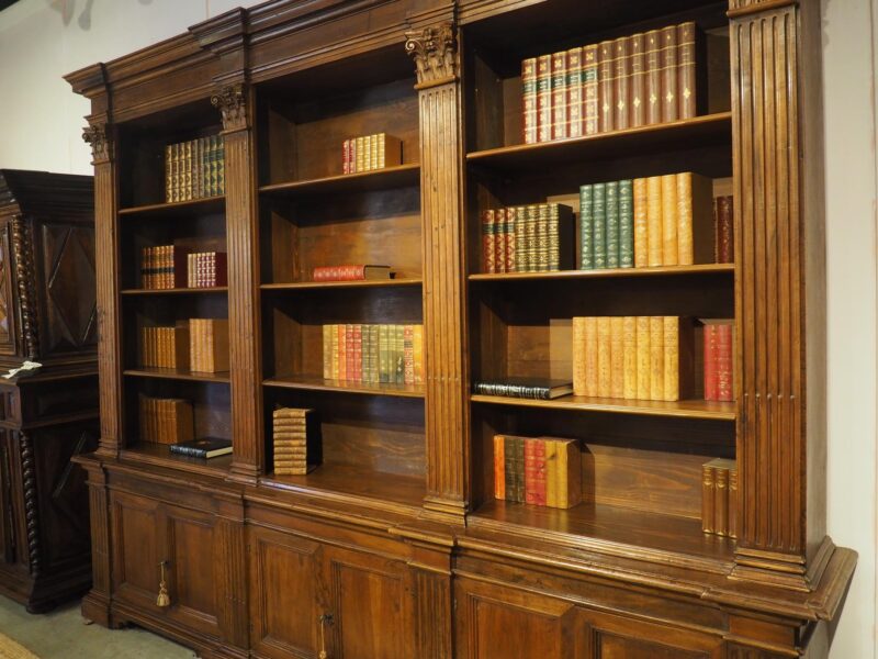 Antique Italian Neoclassical Walnut Wood Triple Bookcase - Image 2