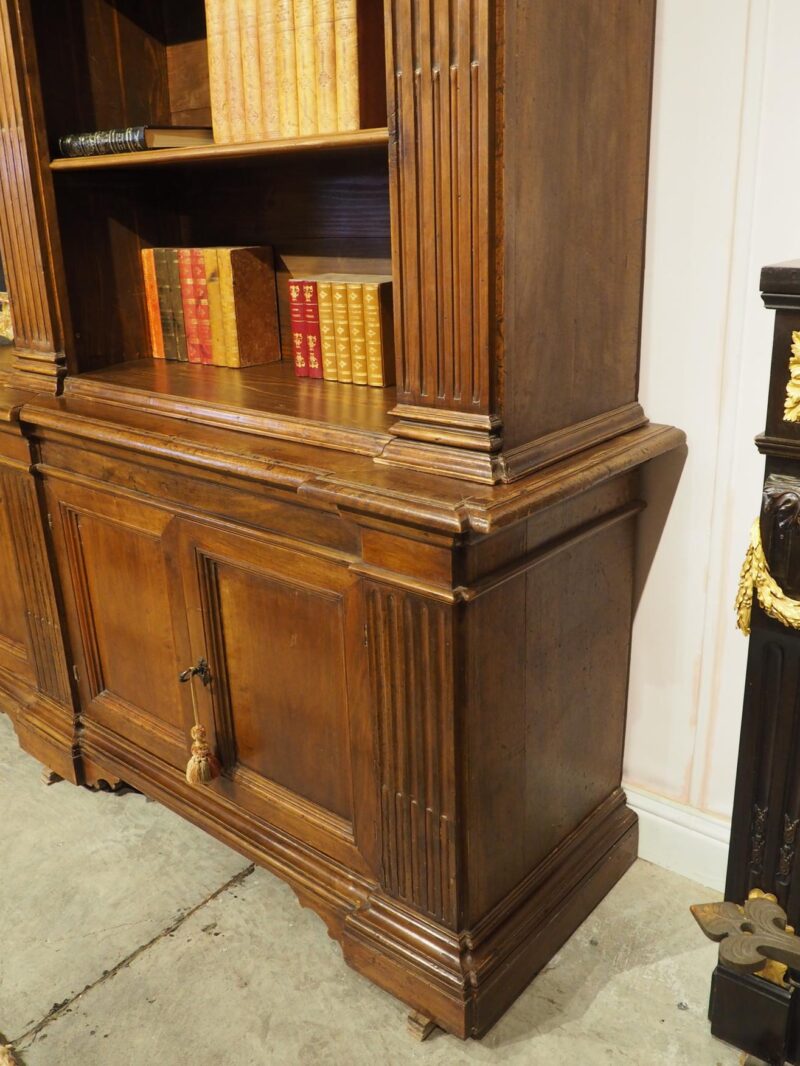 Antique Italian Neoclassical Walnut Wood Triple Bookcase - Image 11