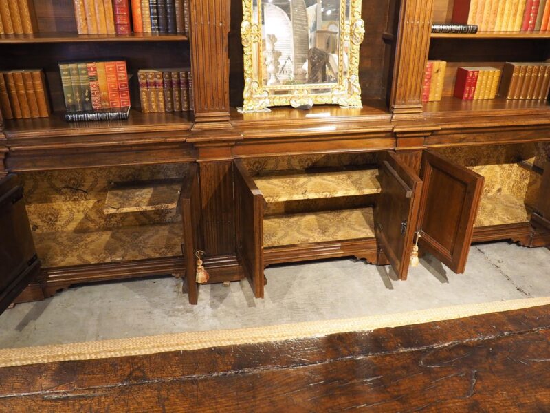 Antique Italian Neoclassical Walnut Wood Triple Bookcase - Image 15