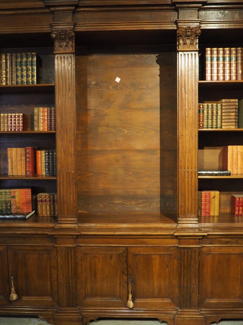 Antique Italian Neoclassical Walnut Wood Triple Bookcase - Image 17