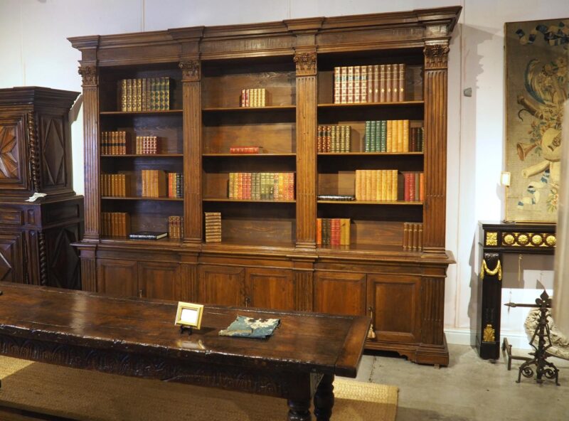 Antique Italian Neoclassical Walnut Wood Triple Bookcase - Image 18